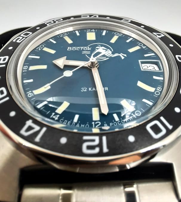 VOSTOK Original Mens Watch Amphibia 17003B Mechanical Self-Winding 24- Hours Dial GMT Water Proof 200m