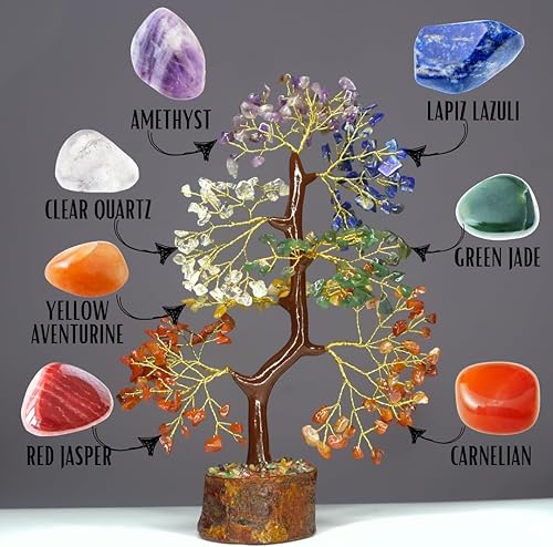 Miniatura 5 de Árbol de la vida de cristal de siete chakras, árbol bonsái de alambre de 7 cristales curativos, Feng Shui Reiki hecho a mano, árbol bonsái de