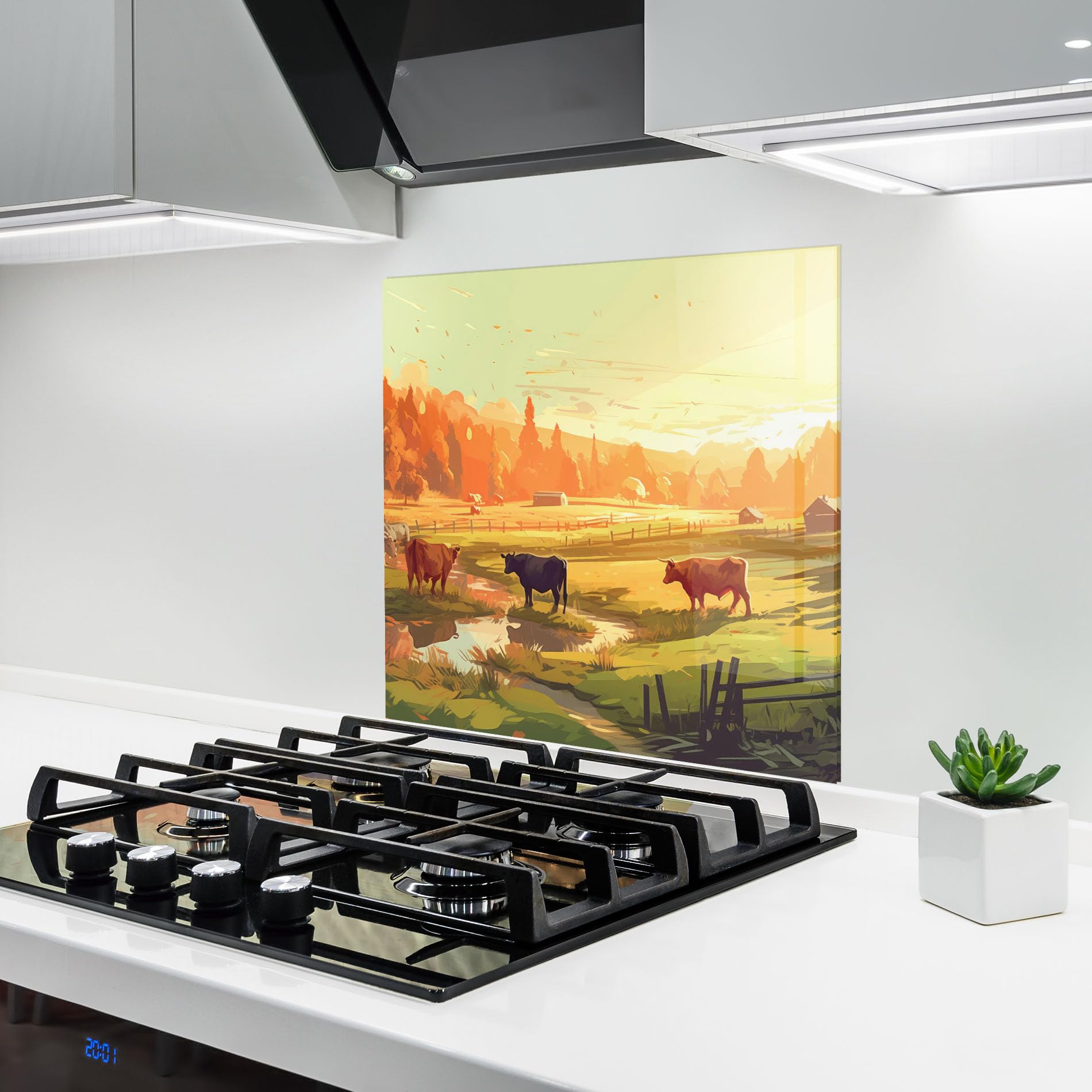 ARTHUB® Crédence de Cuisine en Verre 60x60 cm, Farm Sunlight | Protection Contre Les éclaboussures, Revêtement Mural en Carreaux, Plaque en Verre, Verre trempé, Paysages, Campagne