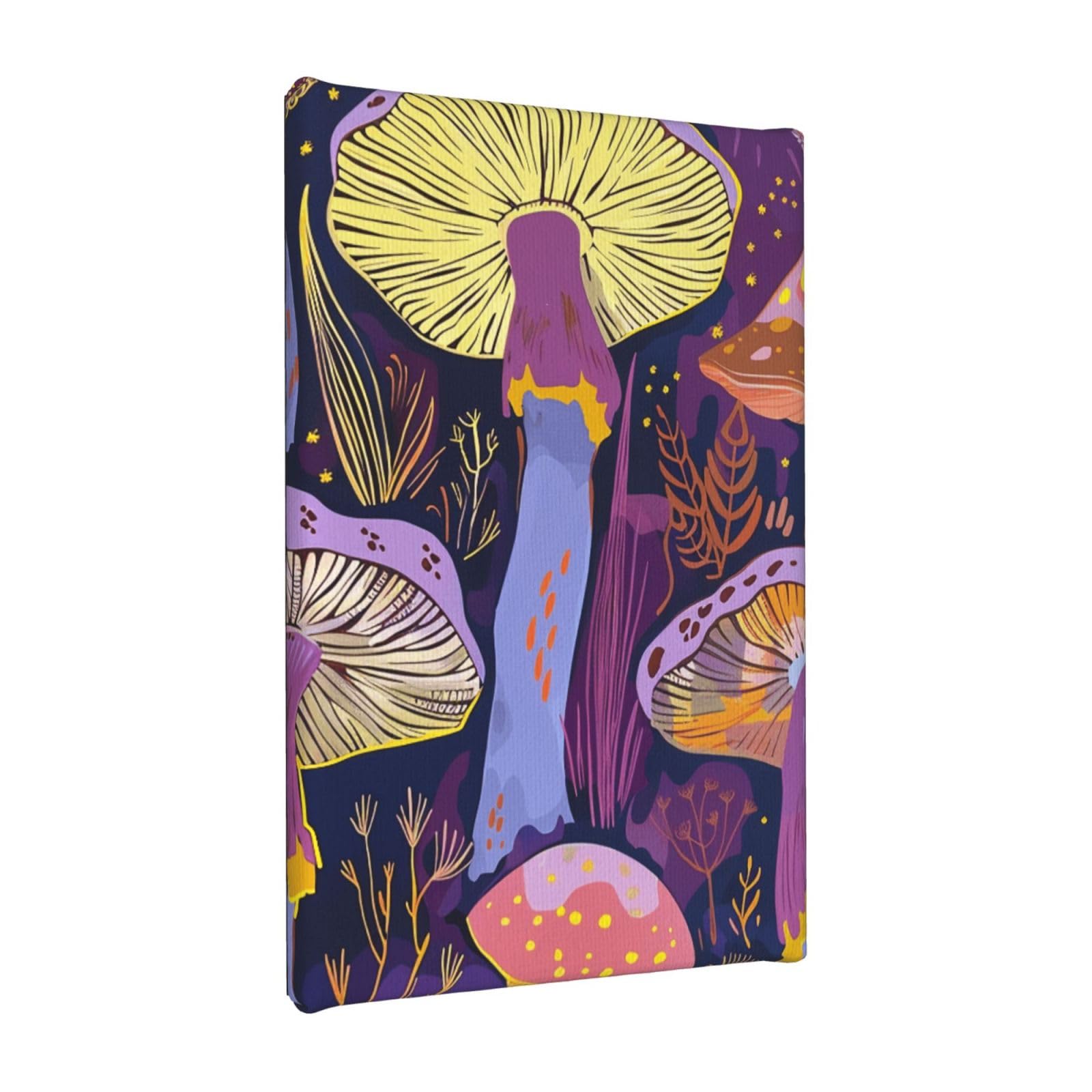 YKLJG Bright Mushrooms Art Printed Wall Art Canvas Painting 20x30 CM Wooden Framed Picture Painting Artwork Prints for Bedroom Kitchen Home Office Decor