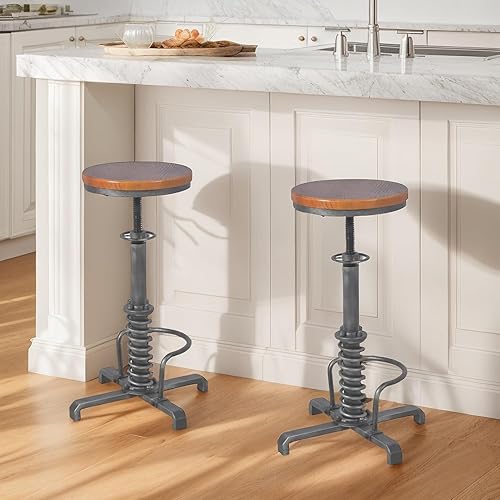 Miniatura 5 de Taburetes de bar industriales de 24 a 28 pulgadas, altura de mostrador ajustable, silla vintage para isla de cocina, taburete de guitarra, silla de