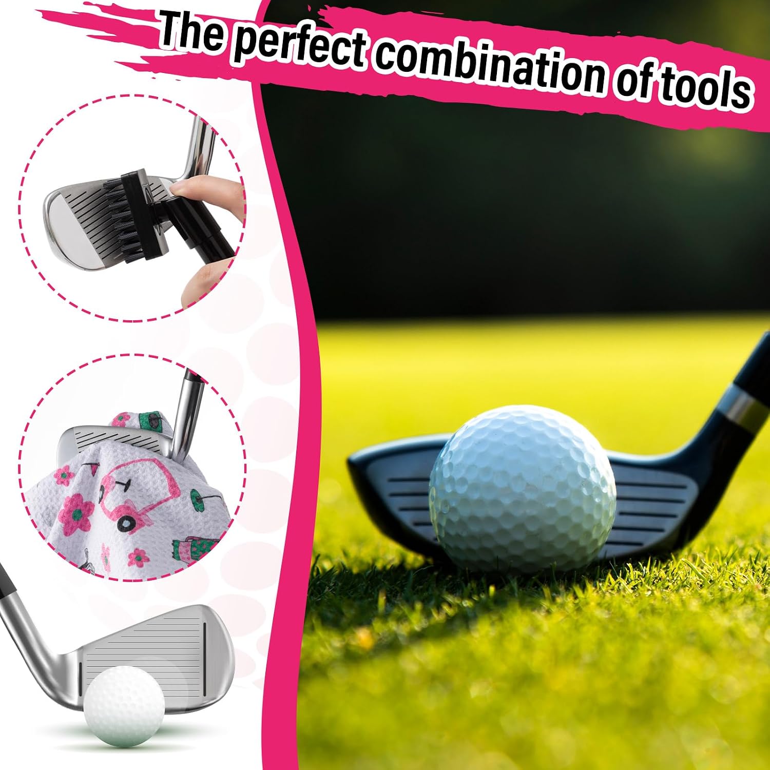 Liliful Woman Golf Accessories Kit Include 19.69 x 15.75 Inches Microfiber Waffle Golf Towel and Club Groove Cleaner Brush for Woman Gifts