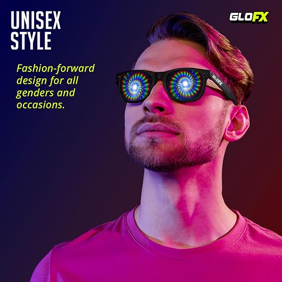 GloFX Snaps: Diffraction Rave Glasses | Black Magnetic Snap Frames with Line, Heart, and Spiral Lenses | Rave Accessories for Festivals, Rave Gear, and Kaleidoscope Effects