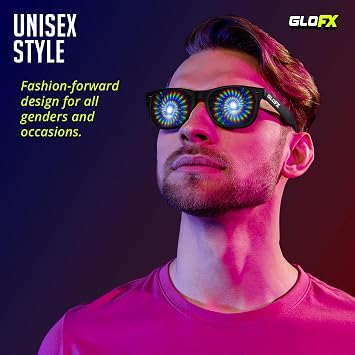 GloFX Snaps: Diffraction Rave Glasses | Black Magnetic Snap Frames with Line, Heart, and Spiral Lenses | Rave Accessories for Festivals, Rave Gear, and Kaleidoscope Effects