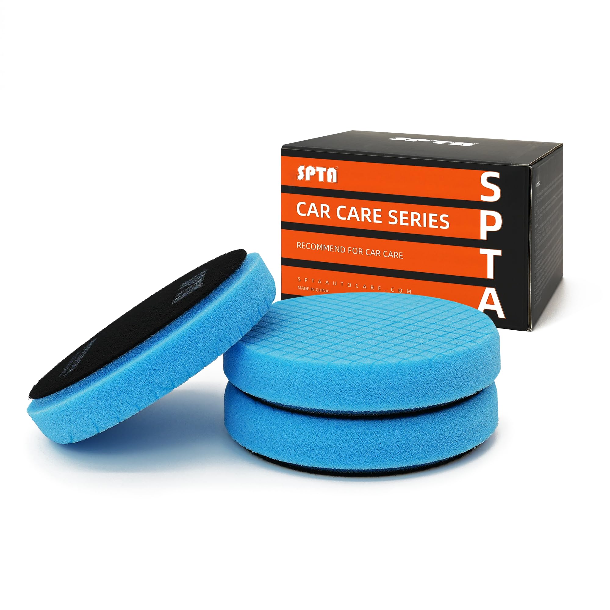 SPTA 3tlg Blau T60 Polierschwamm mit Mäßiger Schnitt, 150mm Polierschwämme Wachs Schwämme Auto Polierpad Polieren Pad, Polierschaum Set für Exzenter Poliermaschine Schleifmaschine Profiset -FPTSS6B-3