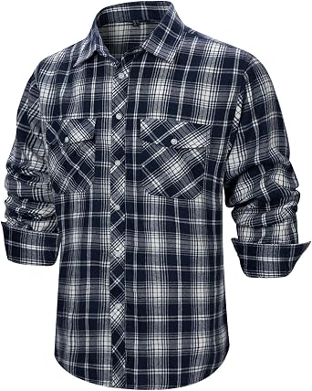 Wirltte Mens Shirts Long Sleeve Casual Flannel Checked Plaid Shirt Regular Fit Button Down Shirts with Pockets