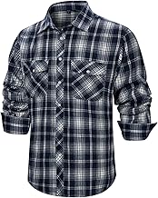 Wirltte Mens Shirts Long Sleeve Casual Flannel Checked Plaid Shirt Regular Fit Button Down Shirts with Pockets