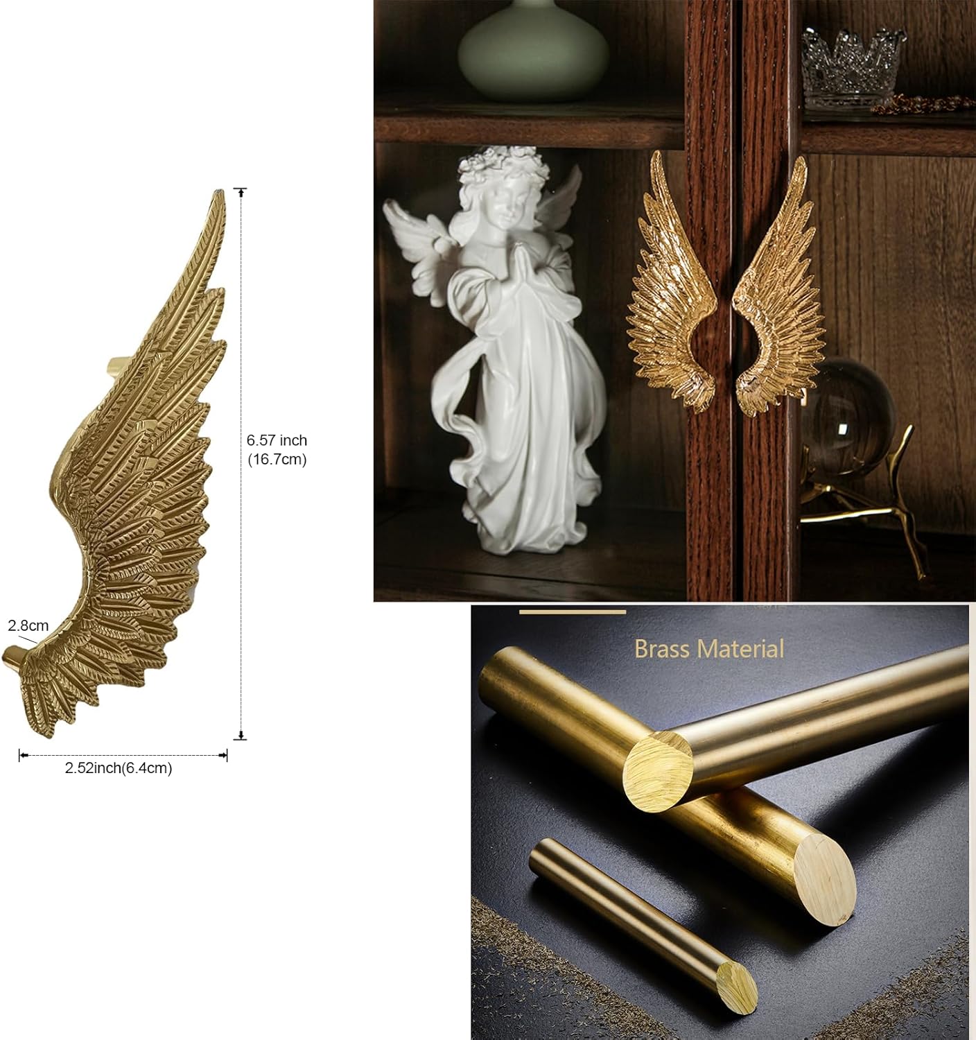 Large Wing Shape Brass Cabinet Knobs Set of 2, Decorative Gold Drawer Dresser Knobs Pulls for Kitchen Bathroom Cabinet Furniture(2.52" L x6.57 H)