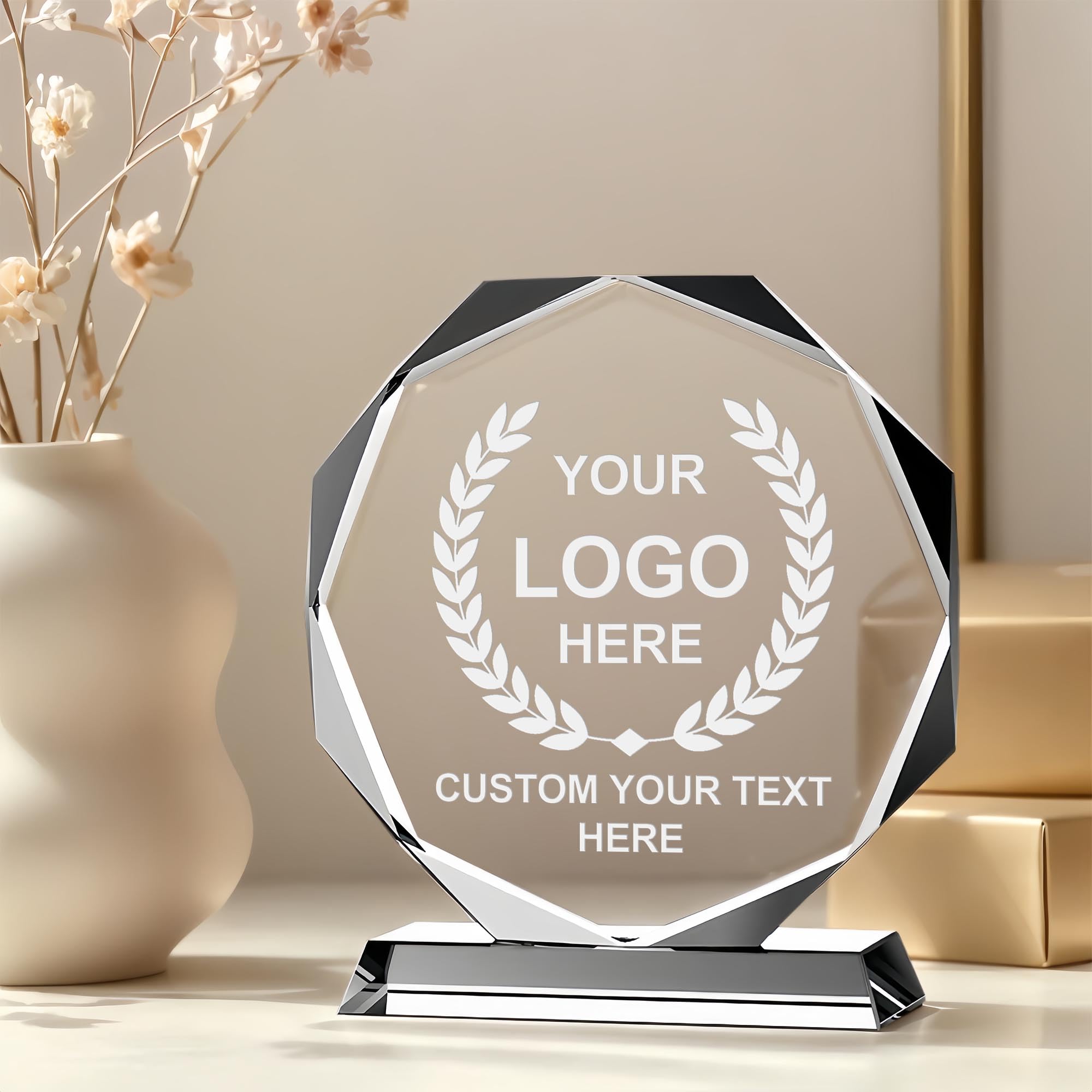 Premio Trofeo di cristallo personalizzato, targa premio in cristallo con incisione personalizzata con il tuo logo/emblema/testo, premi personalizzati e trofei per sport, eventi aziendali