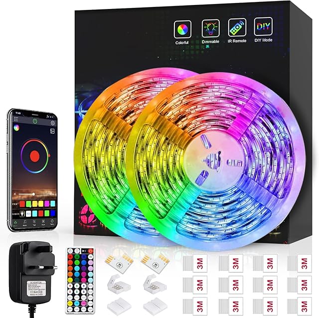 Romwish LED Strip Light 10M, RGB SMD 5050 Bluetooth Music Sync Smart Color Changing Rope Lights, 44 Keys Remote Control, Timing Function,with for Bedroom, TV, Party