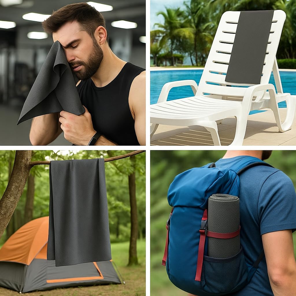 Toalha Microfibra Grande 150x80cm Ultrafina – Alta Absorção, Secagem Rápida e Super Absorvente | Compacta, Ultra Leve, Ideal para Academia, Acampamento, Natação, Piscina e Praia. (Cinza Escuro)
