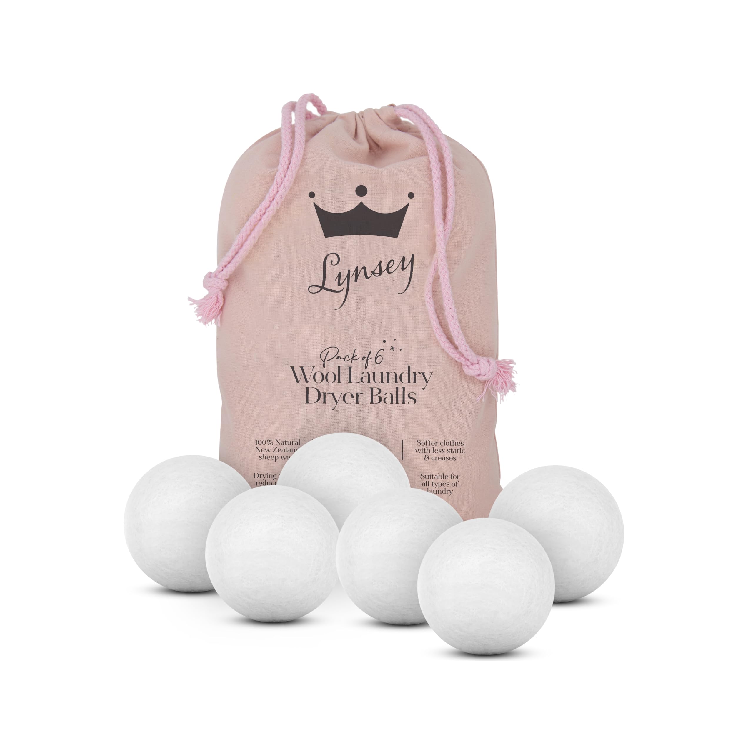 Swan X Lynsey 6 Natural Wool Dryer Balls In A Drawstring Bag, 100% Natural Swlc9000qocn
