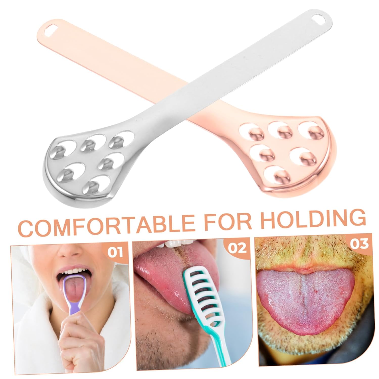 Gatuida 8pcs Stainless Steel Tongue Scrapers Portable Tongue Cleaners for Adults Reduces Bad Breath Ergonomic Handle for Daily Oral Care