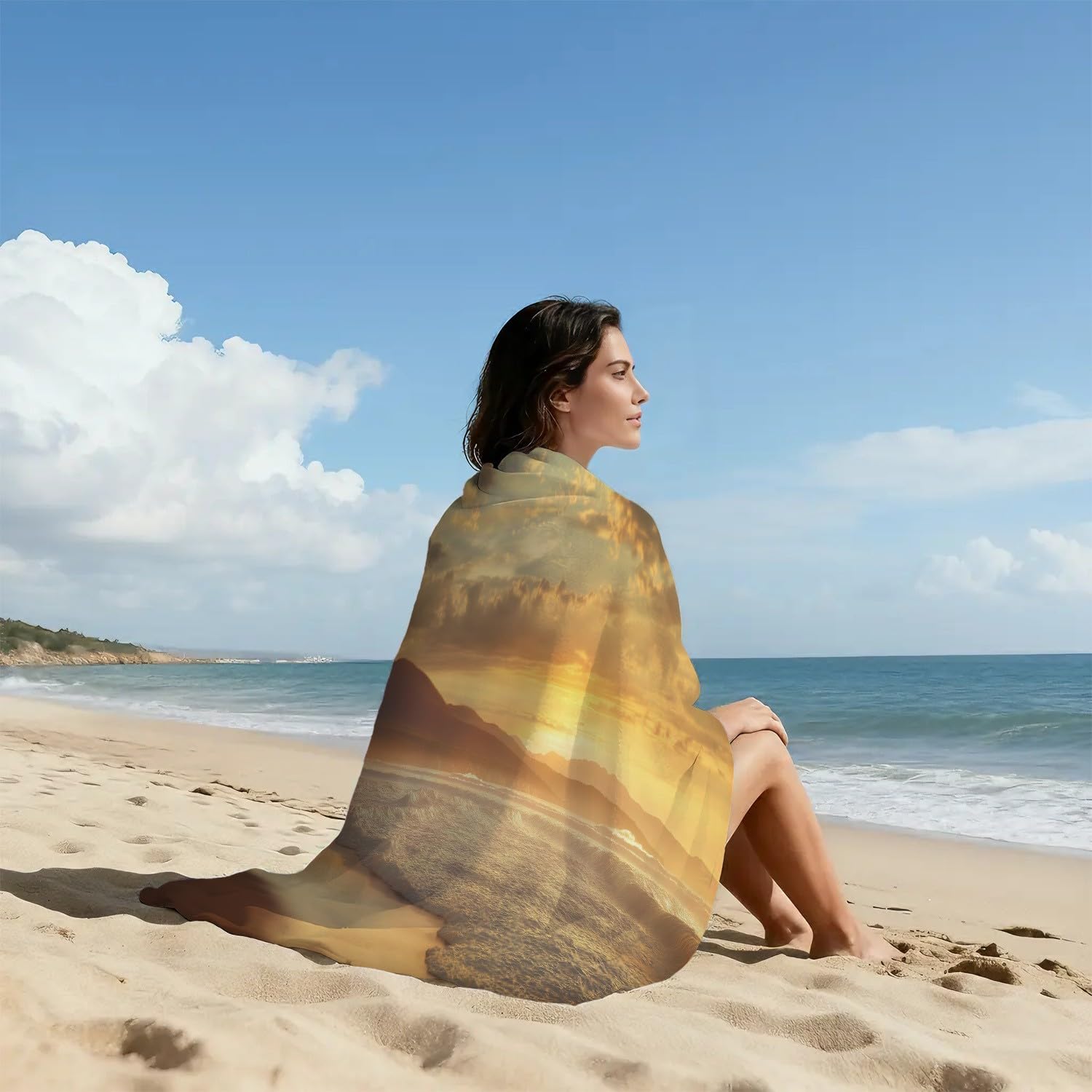Fotografie, ästhetisch, Natur Strandtuch 230 x 210 cm - Strandtuch trandtuch Leichtdünn Weich Strandtuch Meereswellen, Berge, Wolken,für Strand, Pool, Yoga, Picknick
