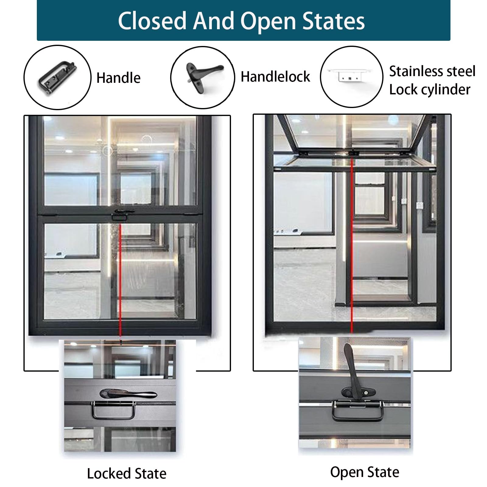 Ventanas correderas plegables con vidrio reforzado y cerraduras, marco de aluminio para casas móviles, ventana multiusos