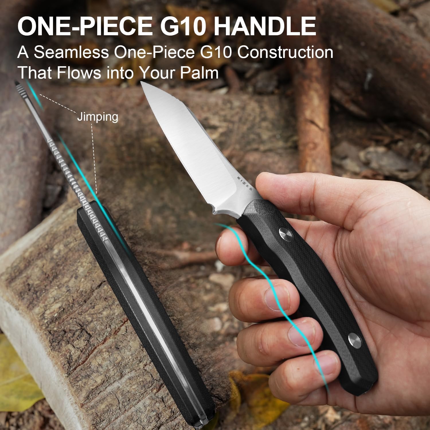 Kizer Bulldog Fix Fixed Blade Knife, 2.97" Sheepsfoot 14C28N Blade Hunting Knife with Sheath, Black G10 One-Piece Handle EDC Camping Knives for Outdoor Survival 1116A3