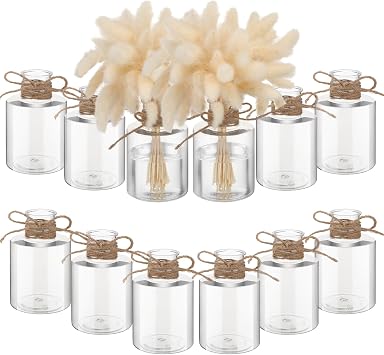 Bokon 12 Pcs Plastic Bud Vases in Bulk for Table Centerpieces, 4.7in Hyacinth Avocado Growing Bud Vase Bulk, Small Flower Bulb Plant Containers for Wedding Room Table Decorations Straight Style