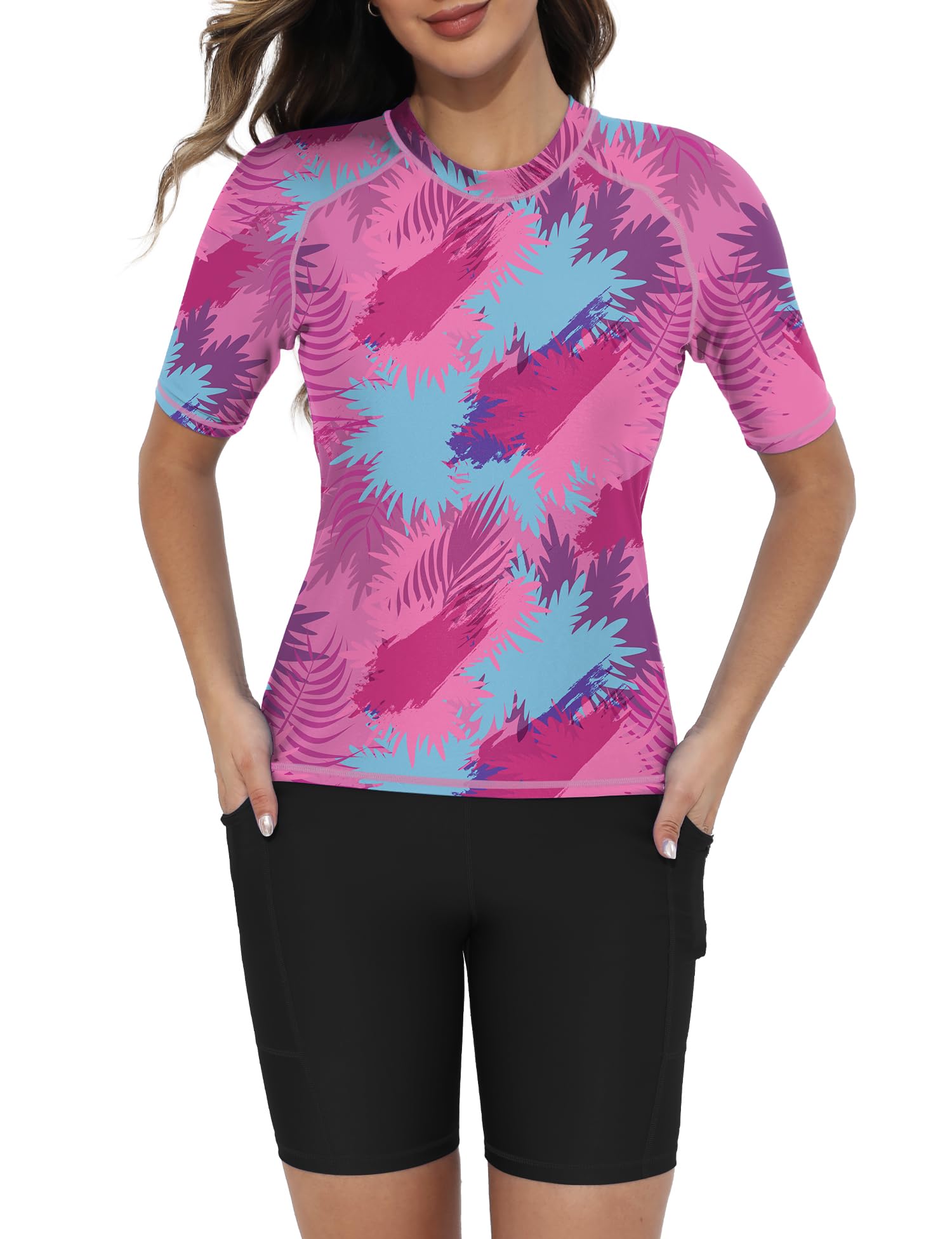 Tournesol Women's Two Piece Rash Guard Short Sleeve UPF 50+ Swim Shirts
