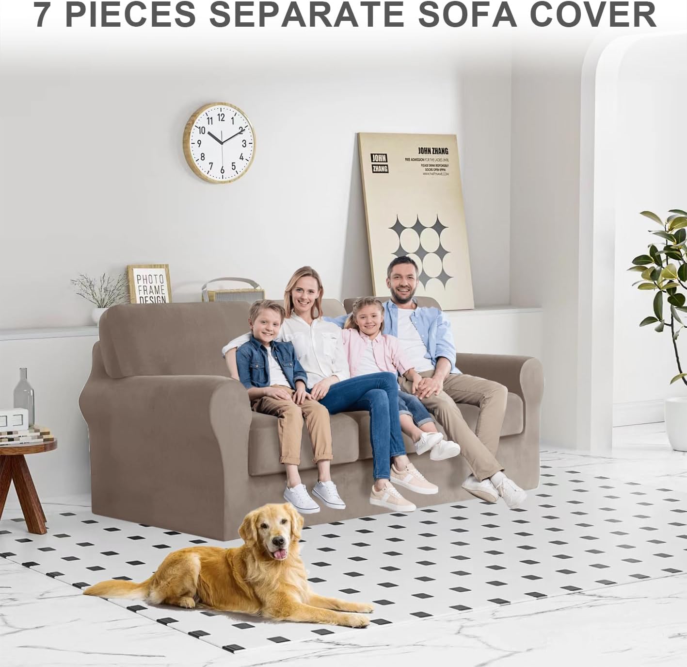 Couch Cover Velvet, Stretch Sofa Covers for Separate Main Cover/Backrests and Seat Cushions Couch Cover, for Living Room Furniture Slipcovers (Taupe,Large Main 7 Piece)