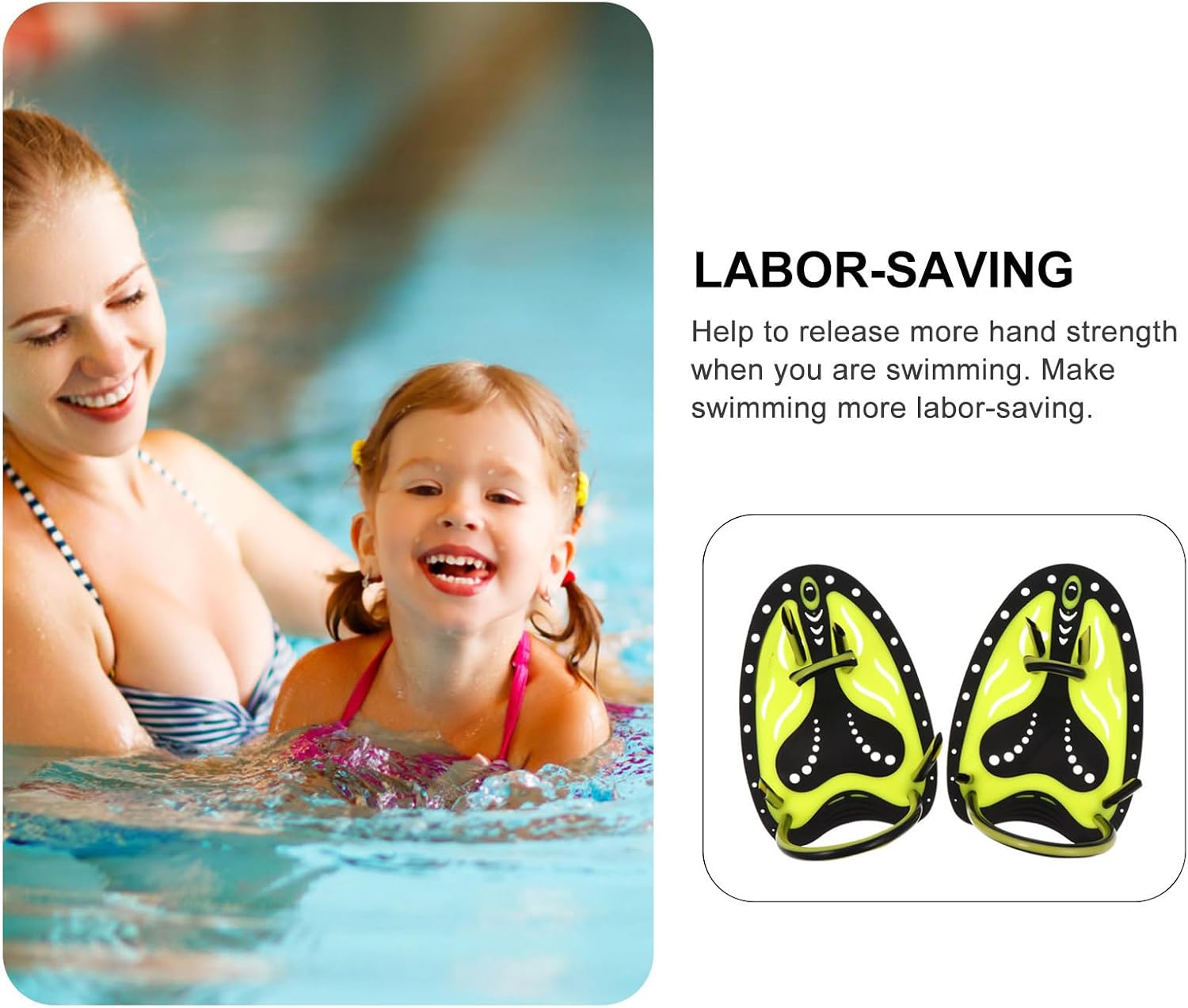 1 Pair Silicone Swim Hand Paddles, Ergonomically Designed Shape to Decrease Resistance in Water and Release More Hand Strength, Swimming Training Aid for Diving and Swimming
