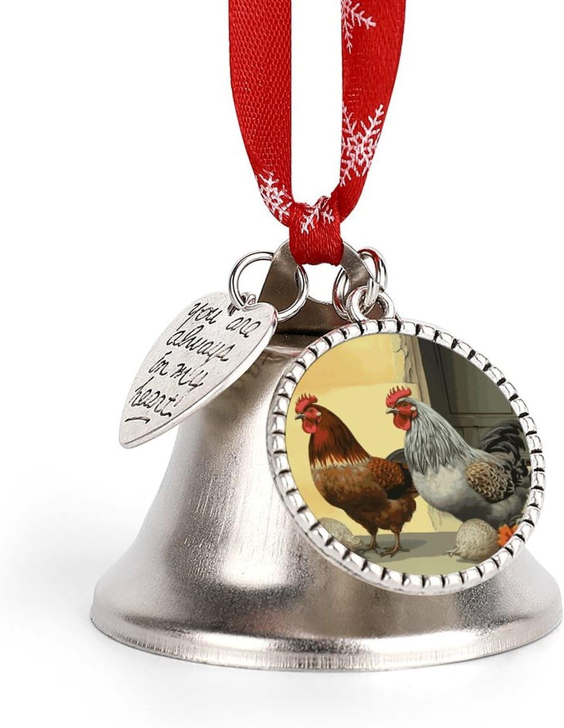 Metal Iron Christmas Bell Ornaments - Cute Personalized Italian Chickens Printed Hanging Bells, Elegant & Durable for Christmas Home Party Wedding Decor
