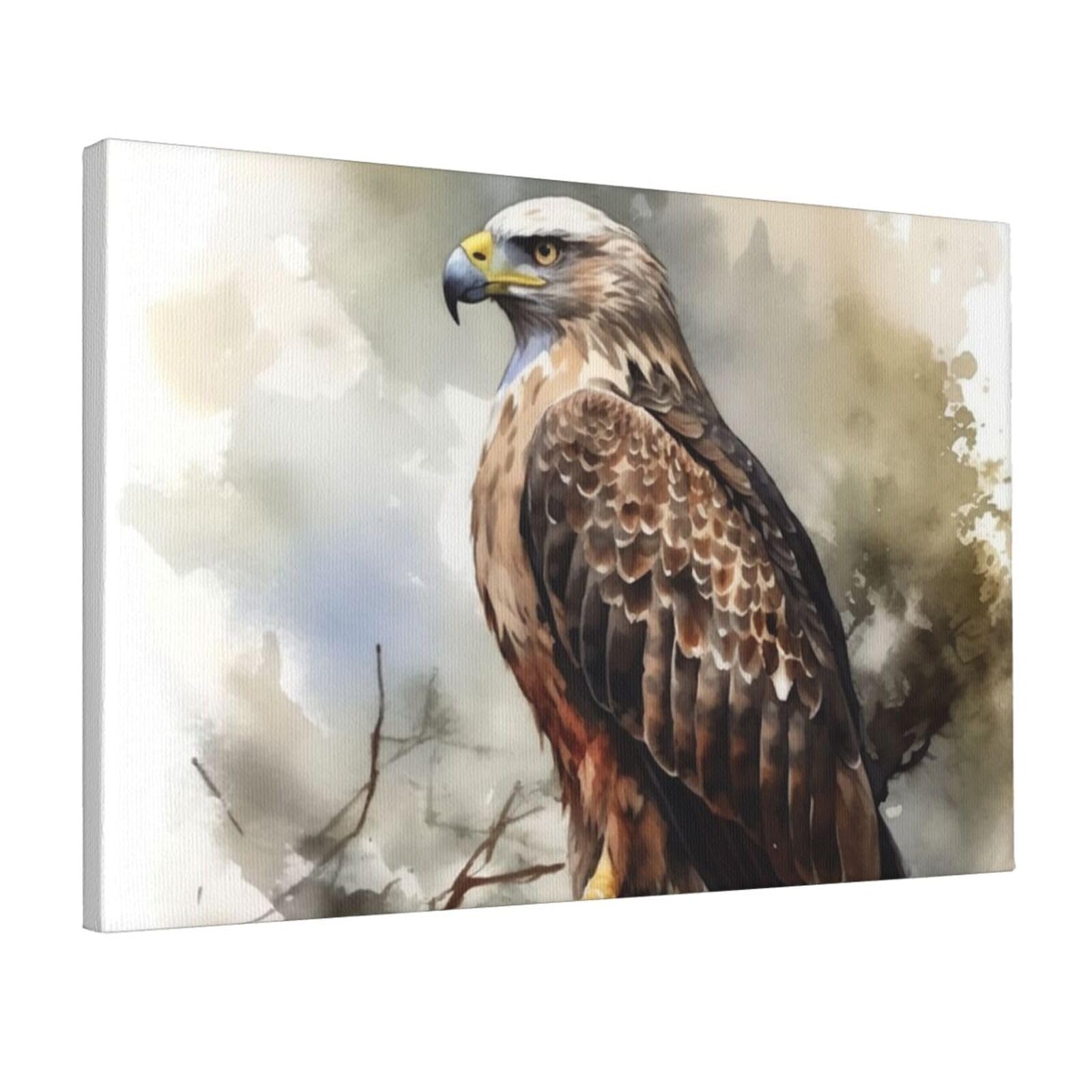 KLOPH Watercolor of Hawk Sitting in The Tree Canvas Wall Art for Living Room 12"x18" Modern Artwork Painting for Bathroom Hanging Canvas Prints Aesthetic Wallart for Bedroom Kitchen Office Wall Decor