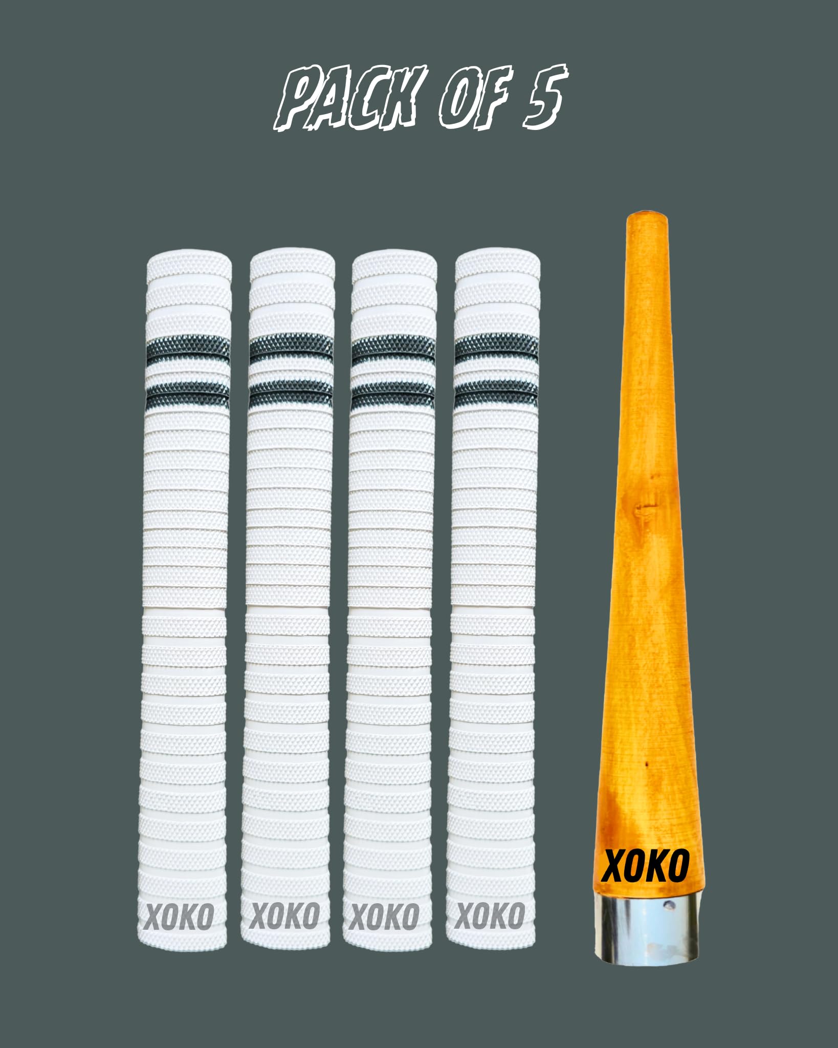 xoko Cricket Bat Handle Rubber 4 Grips for Enhanced Performance With Better Shock Absorption And 1 Wooden Gripper Cone (pack of 5) 1
