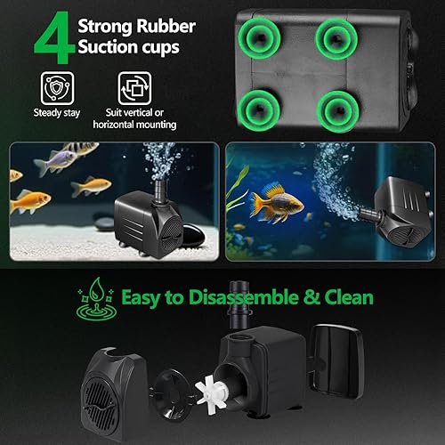 Miniatura 3 de Bomba sumergible de 400 GPH (1500 LH) de 20 W, bomba de fuente ultra silenciosa con elevación de 6.56 pies de altura y 3 boquillas para acuario,