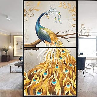Lumanduo The Golden Peacock Window Film Privacy Decorative Window Sticker No Glue Static Window Cling Window Coverings for Home Office 19.7