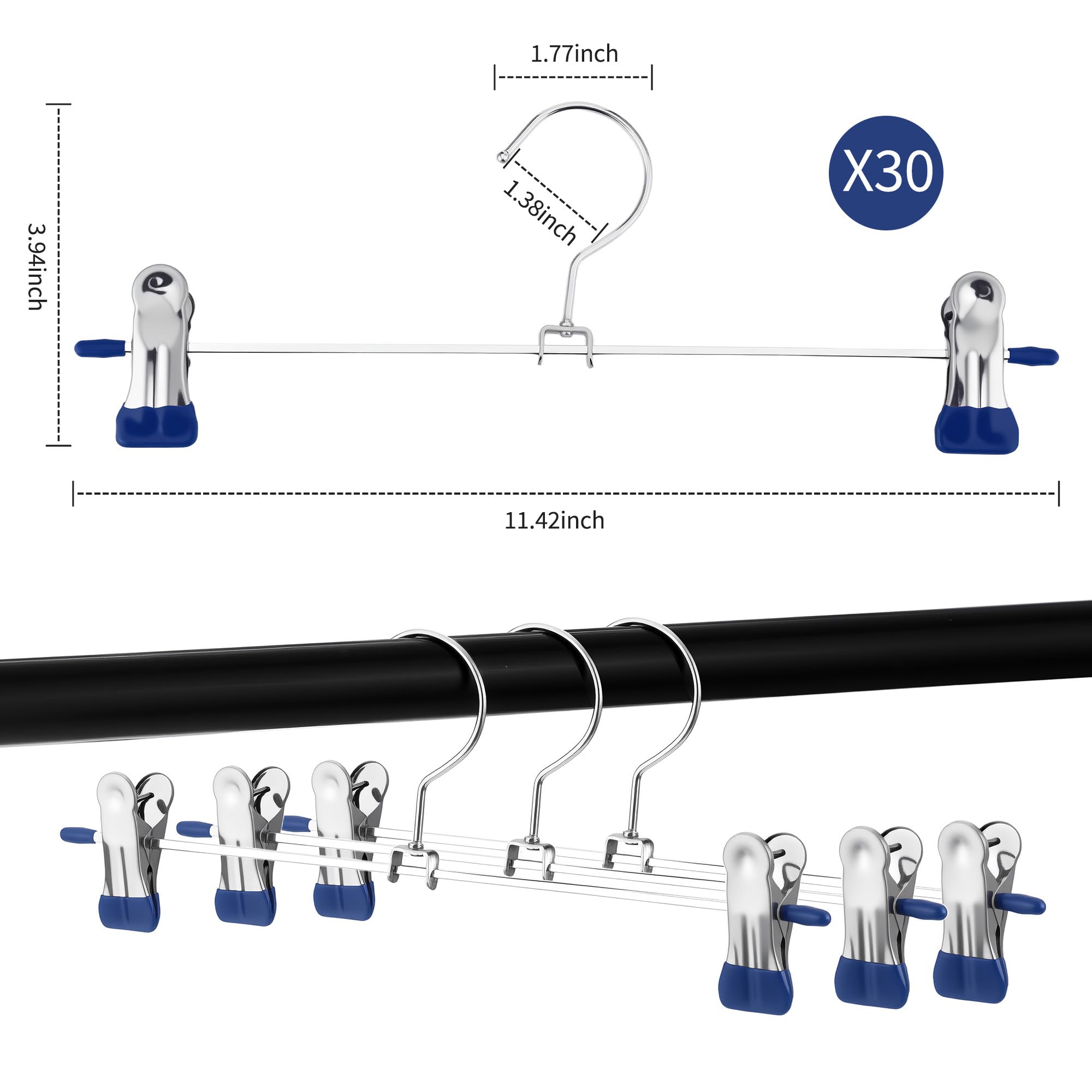 20 Piezas Perchas Metálicas para Pantalones,Aproximadamente 30cm Perchas de Metal,con Gancho Giratorio de 360 °, Estante de Falda para Pantalones de Almacenamiento Doméstico,Azul