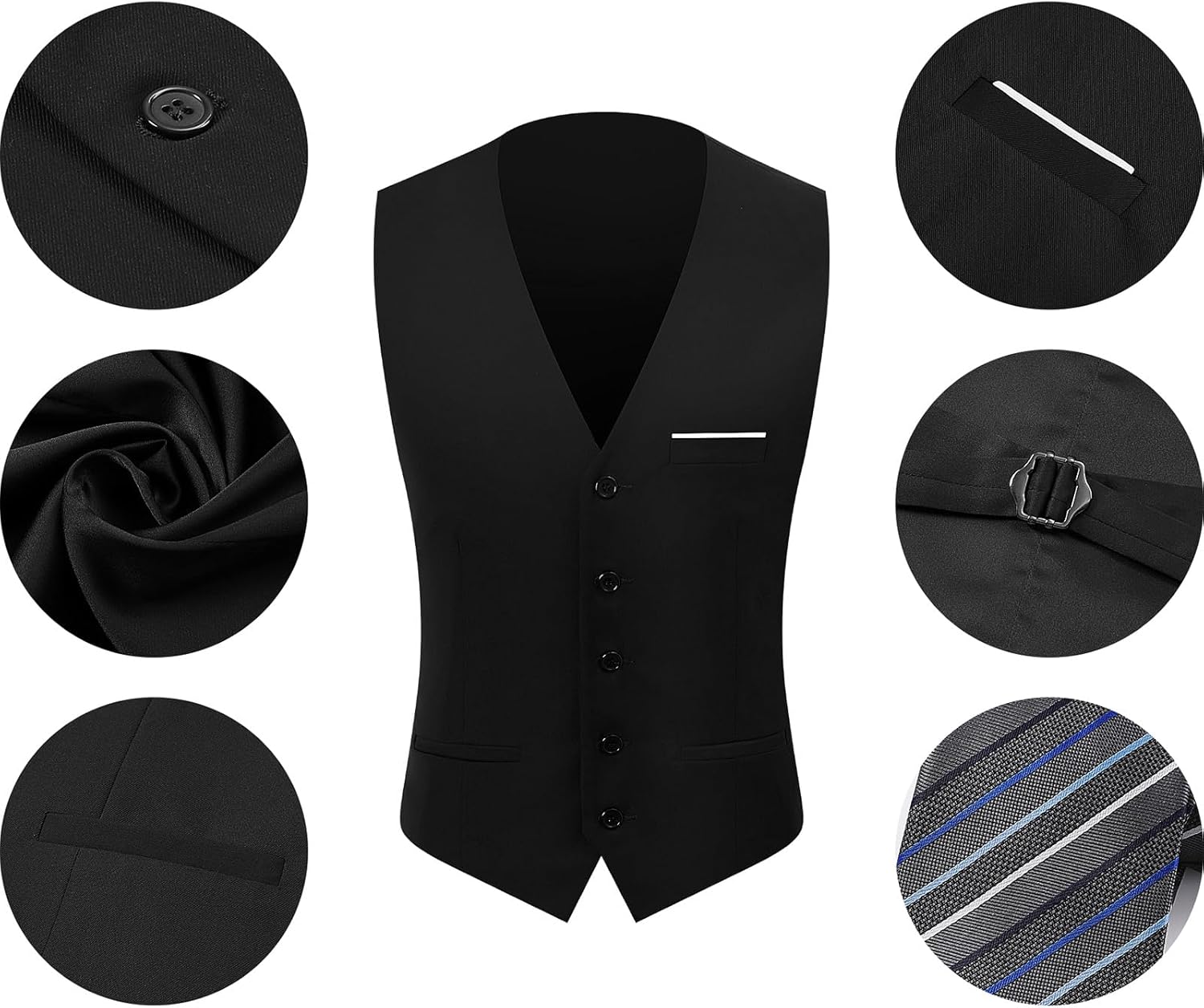 A&J DESIGN Mens 3 Piece Suit Tuxedo with Tie Slim Fit One Button Solid Blazer & Vest & Pants Set - Image 5