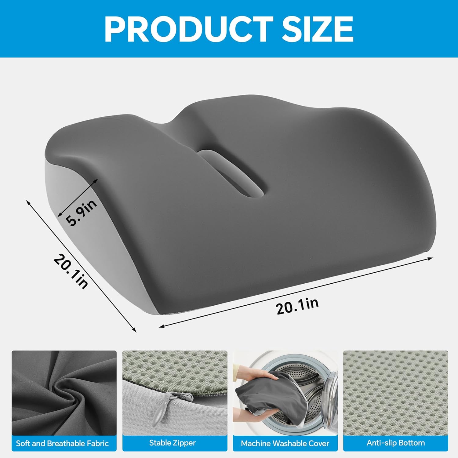 ROYALAY Ergonomic Recliner Cushions for Elderly, Memory Foam Recliner Cushions for Long Sitting, Chair Seat Pad for Back Pain with Detachable Cover(Grey)