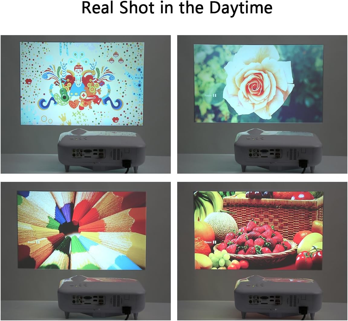Multiple projected images in a daytime setting, showing visibility in ambient light.