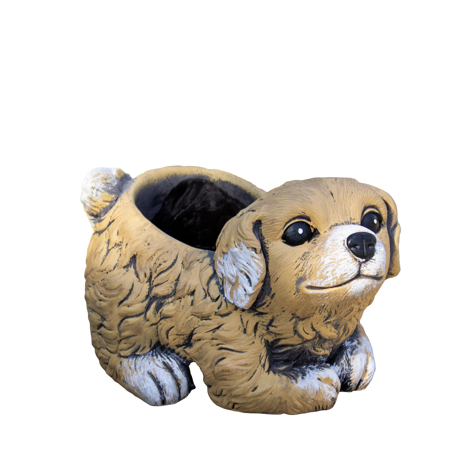 Darthome Brown Cement Dog Planter Painted Puppy Pet Animal Heavy Duty Flower Plant Pot (Small 19Cm)