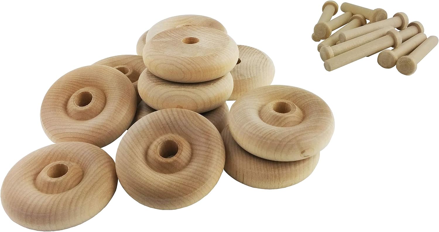 Maple Landmark Wood Wheels - 24 Pack with Free Axle Pegs - Made in USA (2" Diameter)