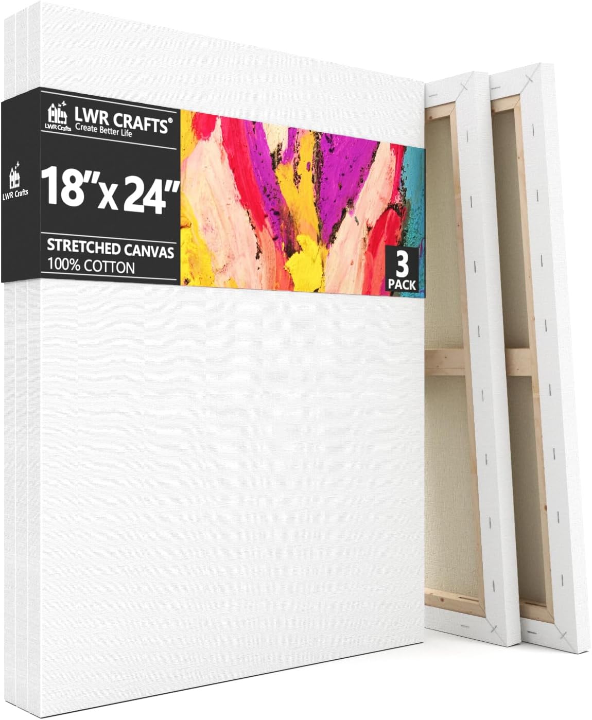 LWR CRAFTS Stretched Canvas 18" X 24" Pack of 3