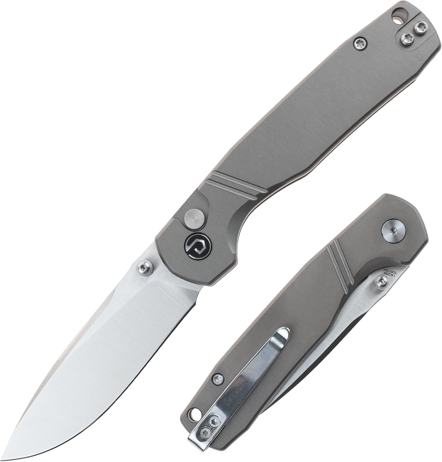 DEFCON Pocket Folding Knife- Button Lock with Thumb Stud Opener, 3" 14C28N Blade, Aluminum Handle, Utility Knife for Men Women Gift (Grey)