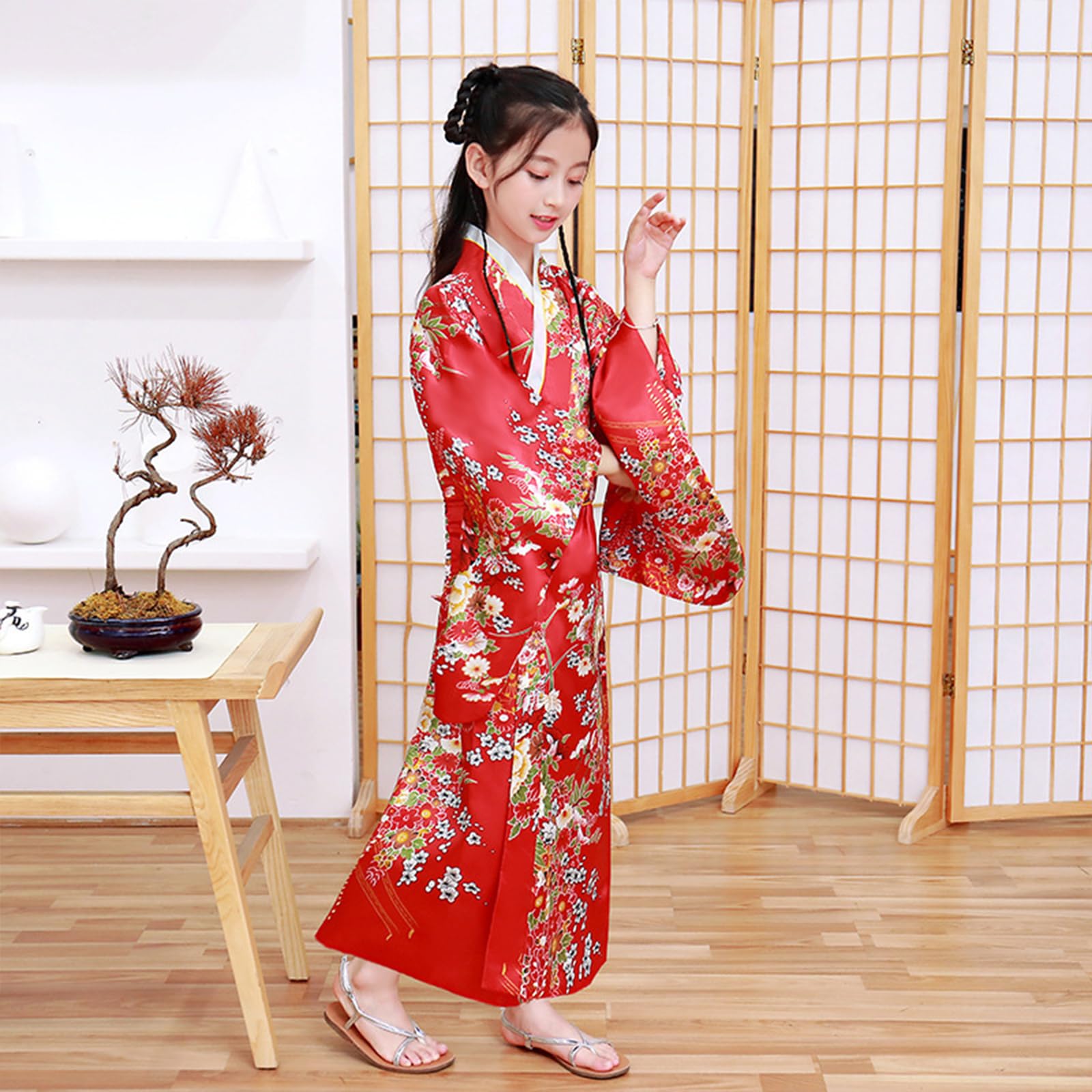Kimono japonés de anime para niños, disfraz de cosplay para niñas, conjunto de falda tutú con máscara de zorro