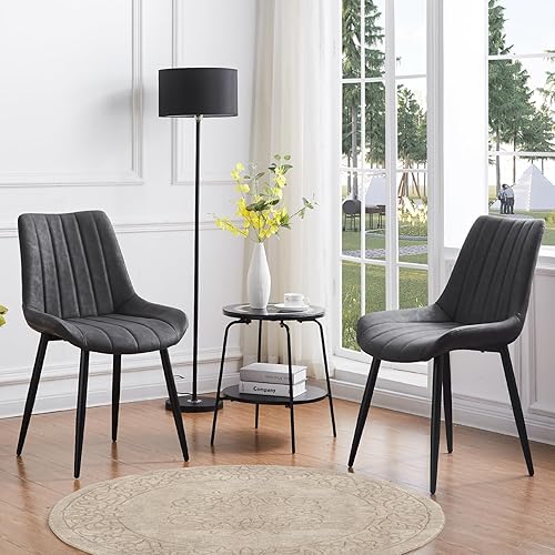 Miniatura 9 de CLIPOP Juego de 4 sillas de comedor de piel sintética con asiento tapizado, cojín cómodo con respaldo alto, pata de metal, silla auxiliar de cocina