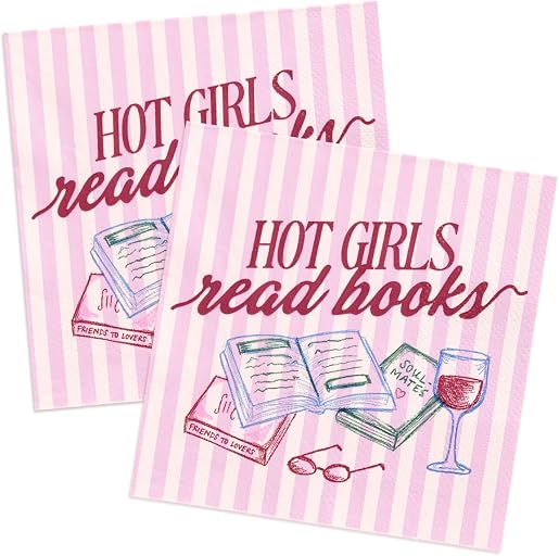 xo, Fetti Hot Girls Book Club Napkins - 25 Paper Napkins | Book Club Party, Girls Night, Bookish Decor, Pink Striped, Literary Theme, Brunch
