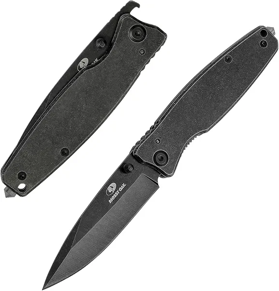 MOSSY OAK Folding Pocket Knife - 7 inch EDC Stainless Steel Drop Point Blade Knife - Multi-Functional Tool with Bottle Opener - Liner Lock Handle (Black)