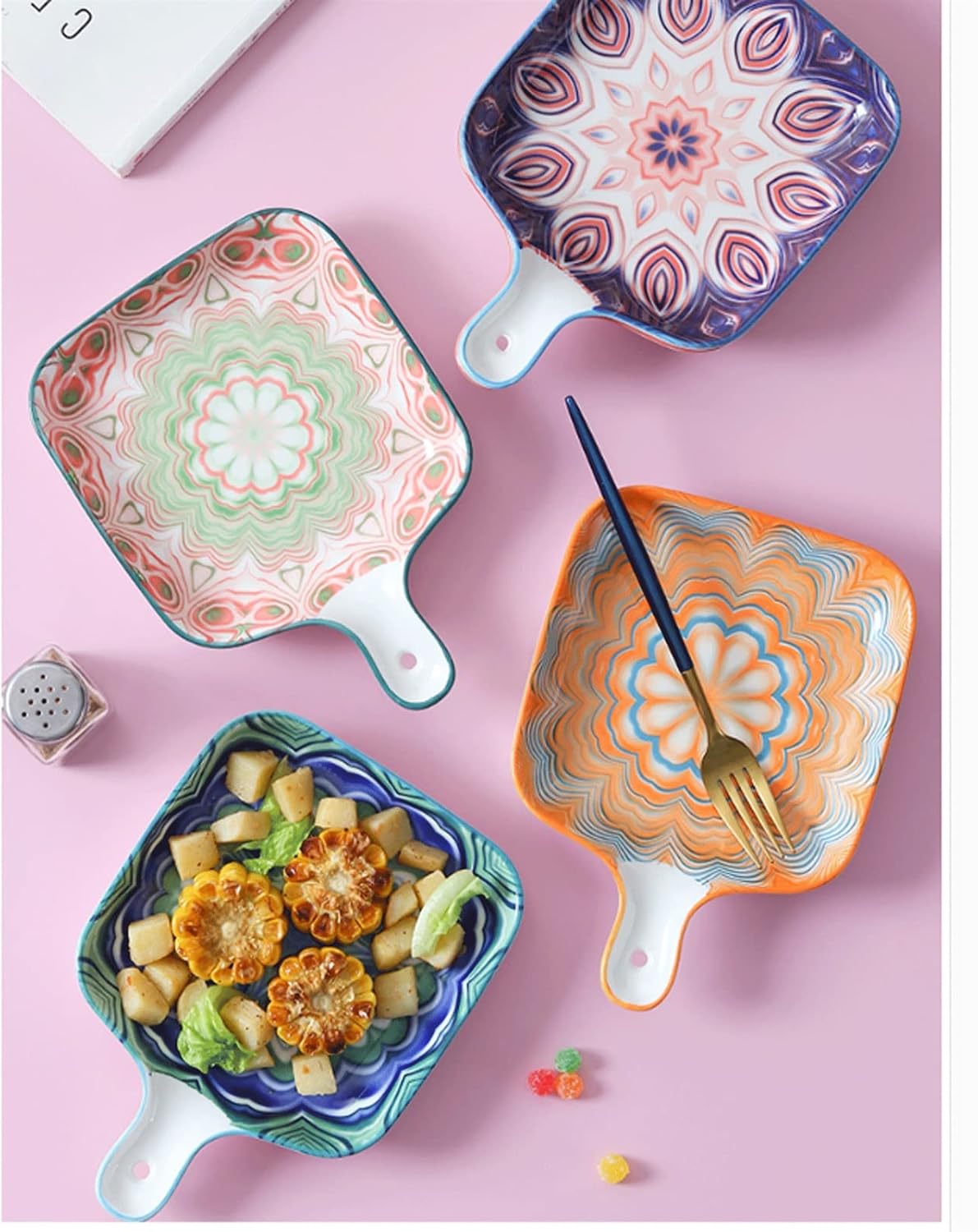 New Ceramic Bakeware Creative With Handle Baking Rice Dish Net Red Dish Tableware (Color : Style 5) (Style 2)