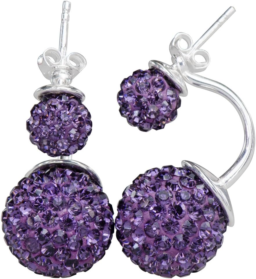 Sparkling Evening Fireworks Purple Dangling Ball Earrings 925 Silver