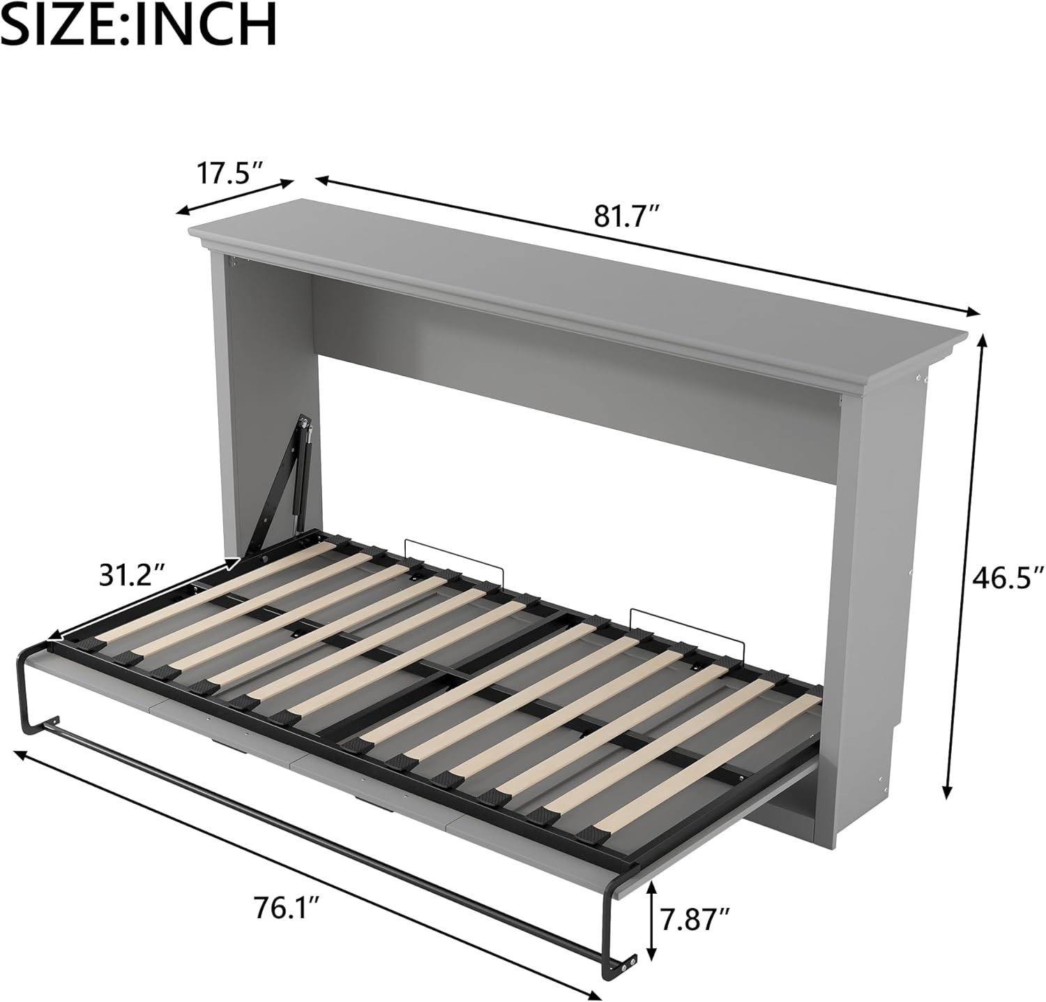 Dimension diagram of the SOFTSEA Twin Size Horizontal Murphy Bed.