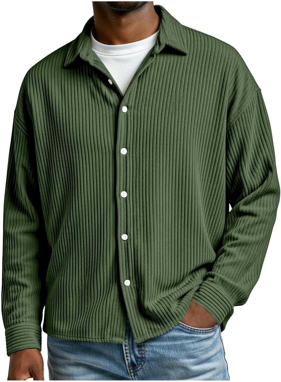 Men's Corduroy Shirt Button Down Long Sleeve Casual Top