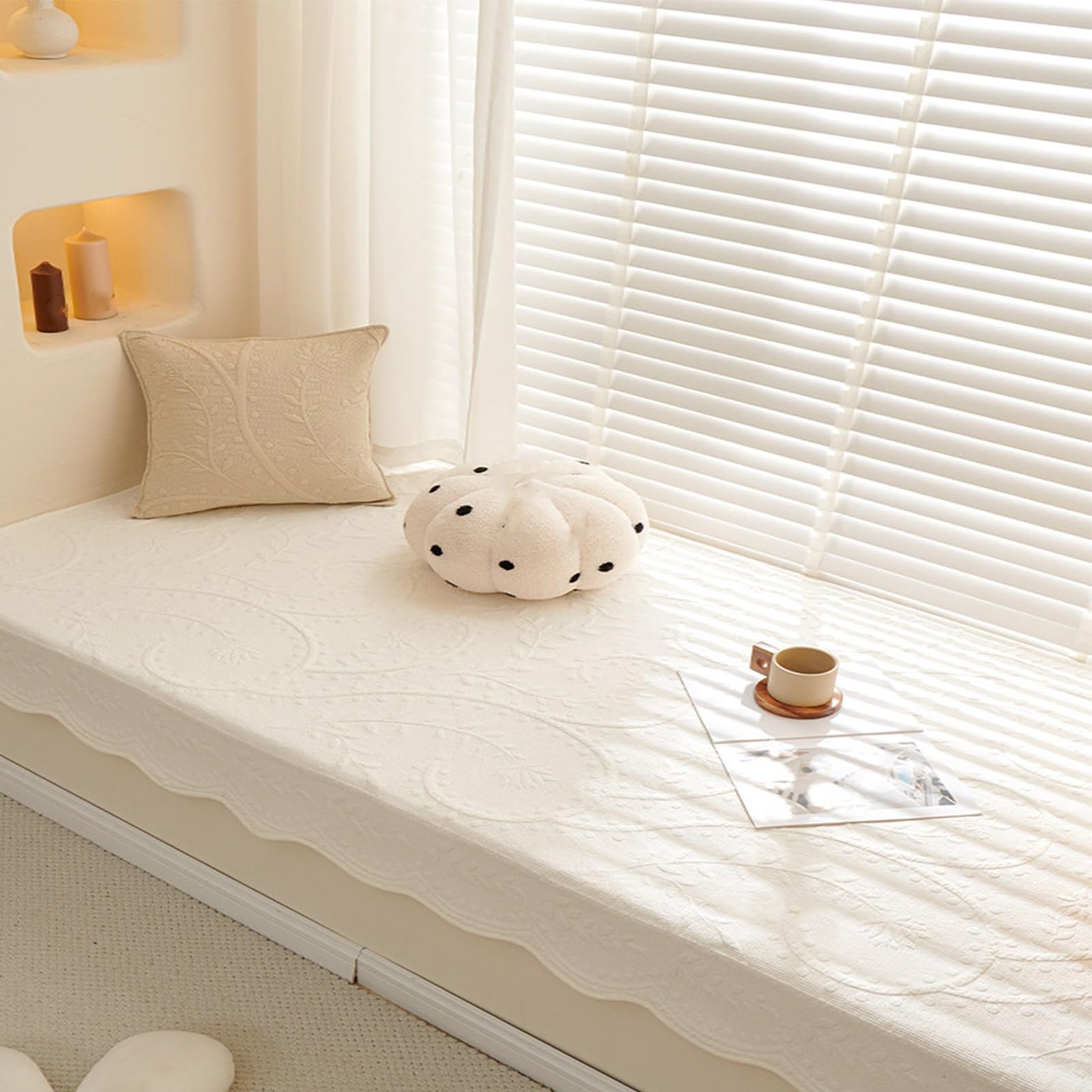 Tapis de rebord fenêtre lavable et respirant en coton blanc doux