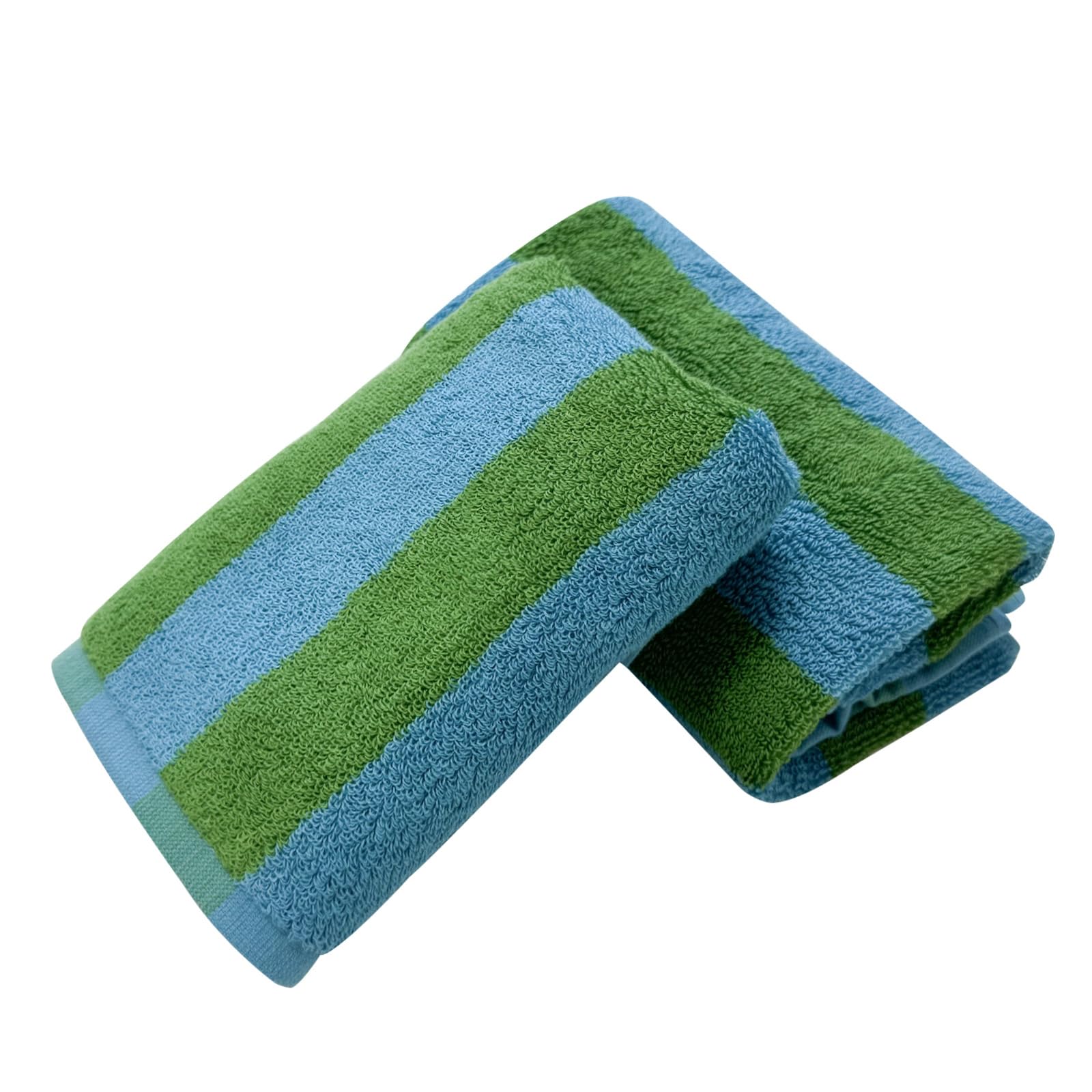 USTIDE Hand Towels for Bathroom 2 Pack, Cotton Face Towels Soft Absorbent for Spa Bath Gym Kitchen Blue Green Stripes Hand Towel Set, 35x76cm