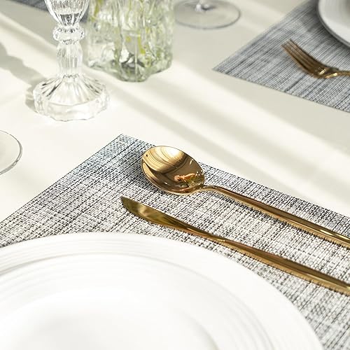 Miniatura 7 de Juego de 6 manteles individuales tejidos de vinilo y plástico para mesa de cocina para interiores y exteriores, lavables, manteles individuales