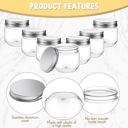 Miniatura 10 de Maxcheck 105 tarros de 3 onzas de boca ancha, tarros de plástico transparente con tapas, mini recipientes de almacenamiento a granel para hierbas,