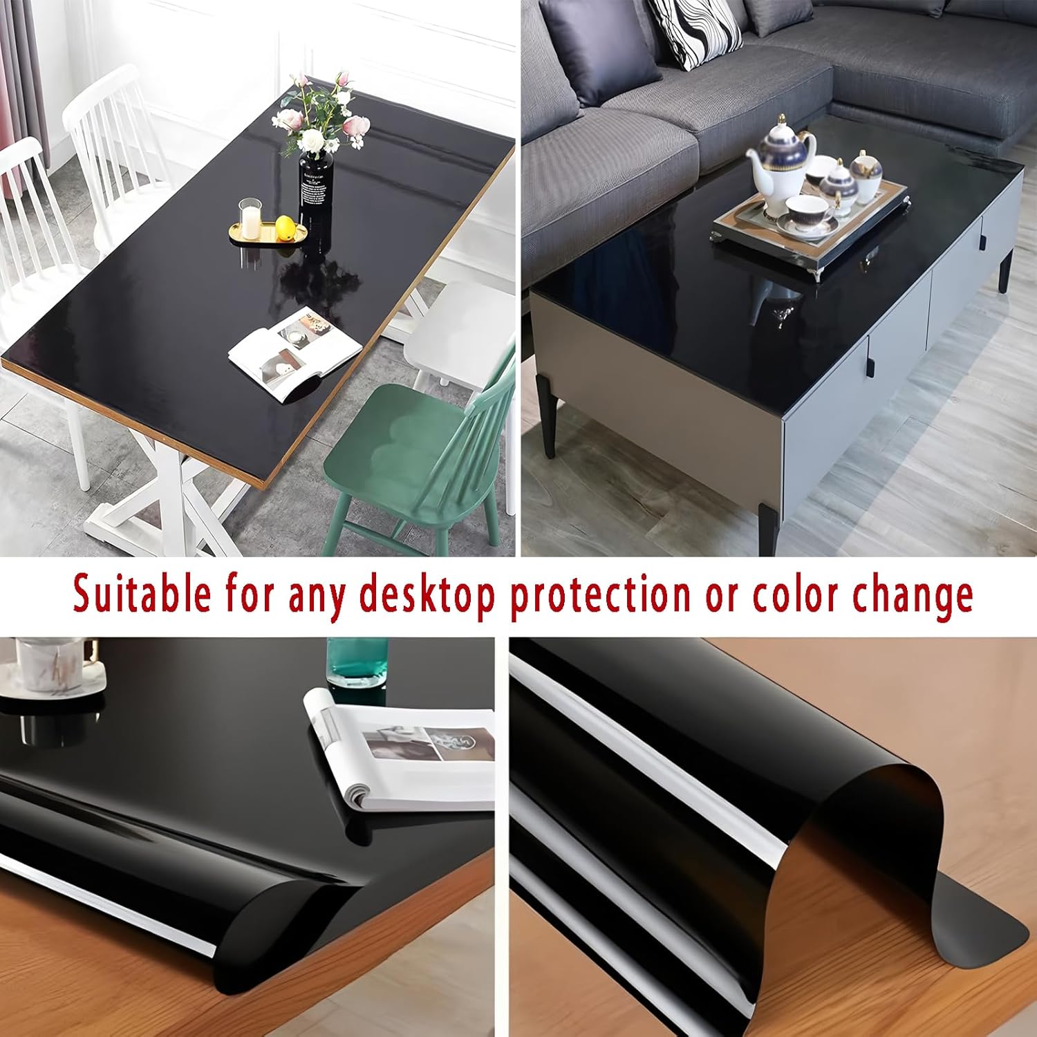 1.5mm Black Opaque Dining Table Cover Mat PVC Table Pad Mat Protector Waterproof Durable for,for Dresser, 17x81Inch Coffee Dining Table Countertop TV Cabinet, Dining Room Table Easy to Clean